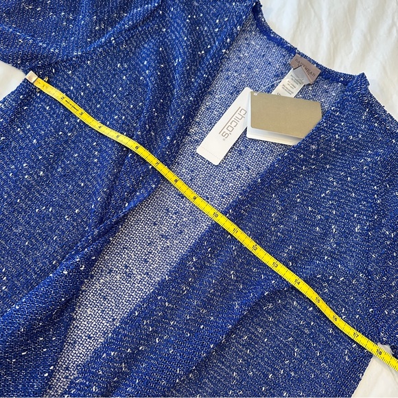 NWT Chicos light cardigan, 3/4-sleeve, sapphire blue w/white speckles, 0 (S) - Picture 8 of 10